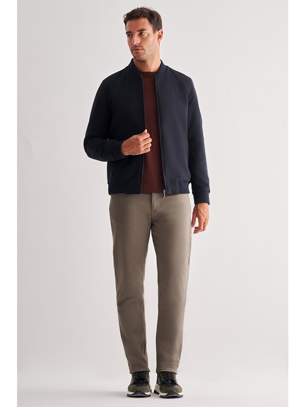 Koyu Lacivert Kaşe Kolej Yaka Düz Yırtmaçsız Tam Astar Comfort Fit Classic Mont 1007245159-1