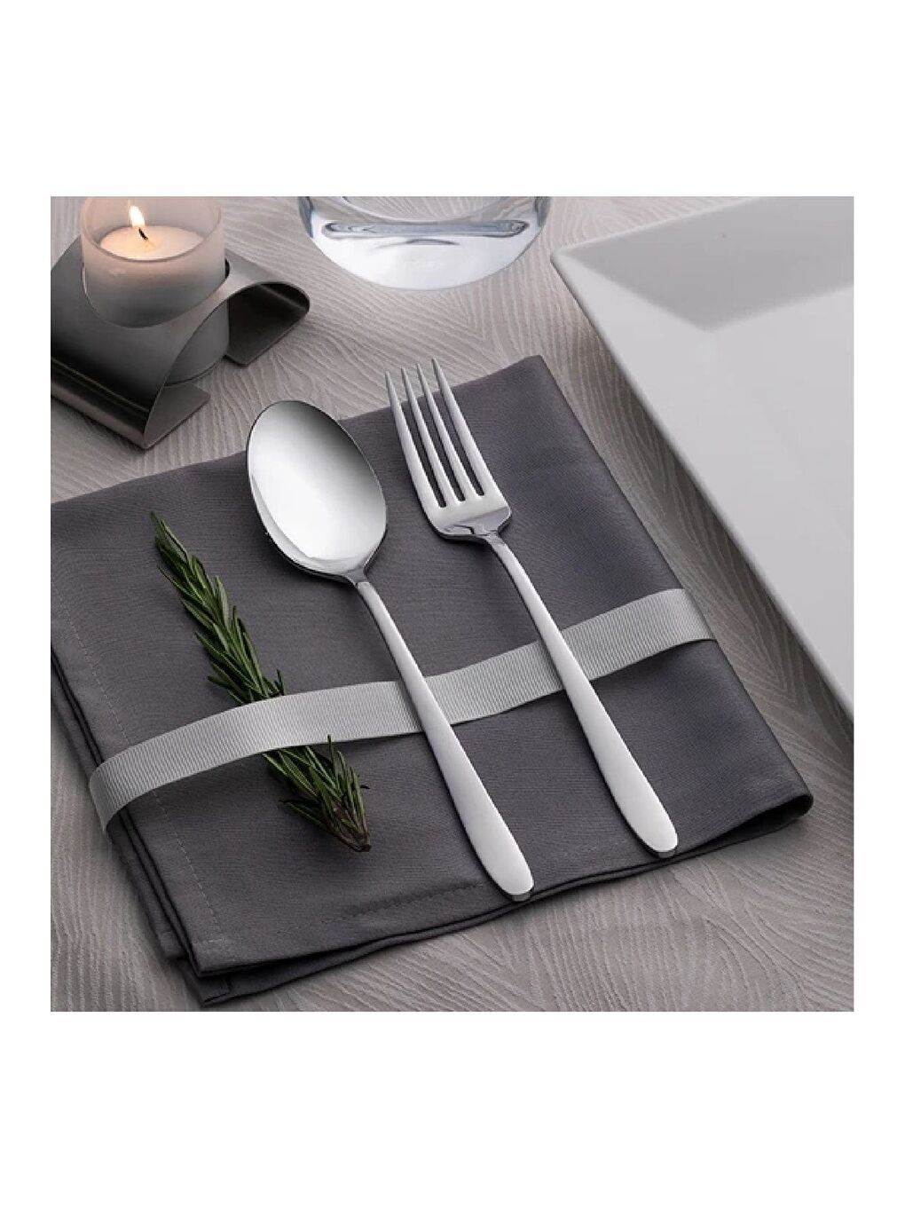 Gri Sultan Sade 12 Kişilik 60 Parça Kutulu Çatal Kaşık Takımı-3