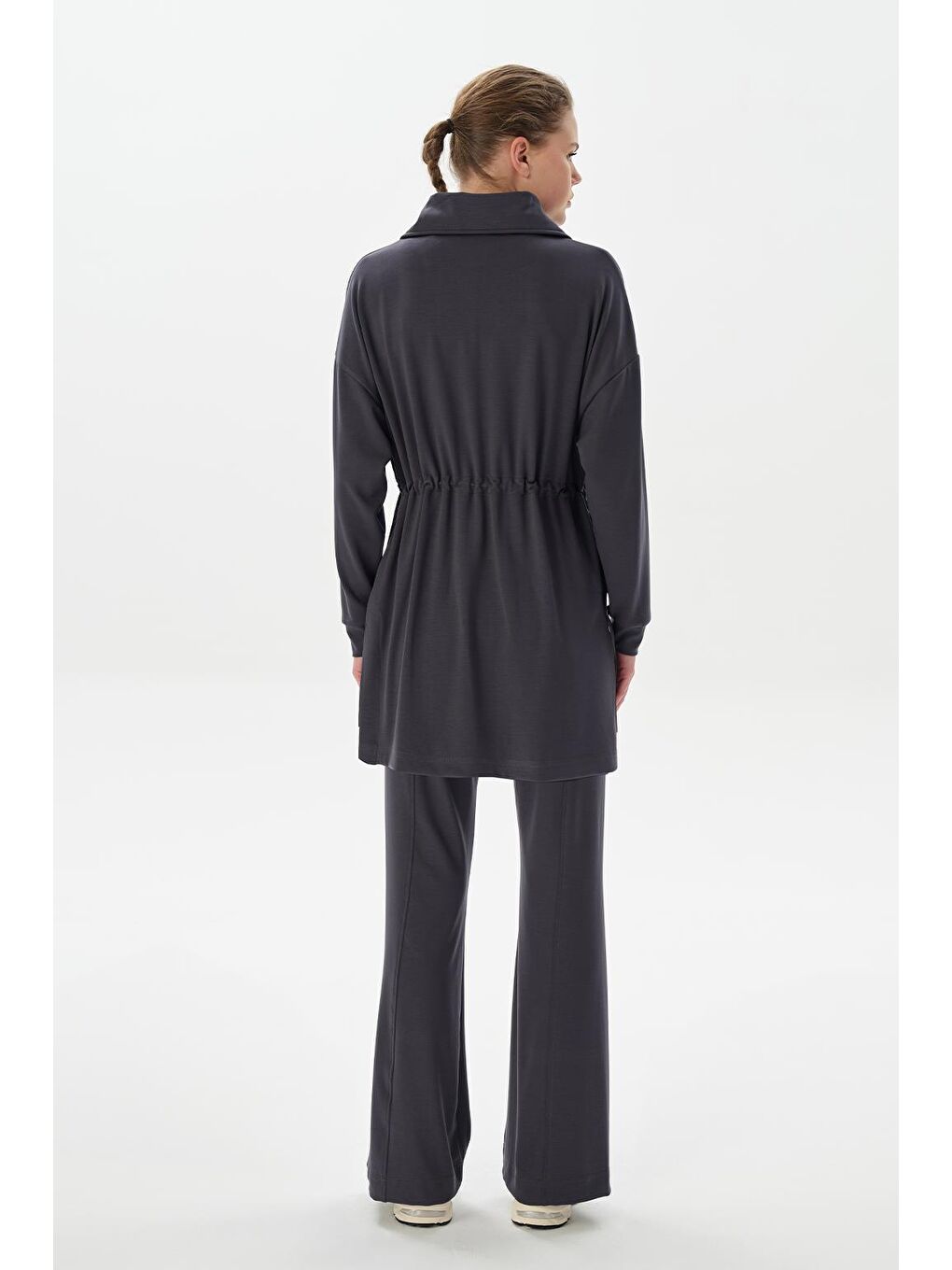 Gri Modal Örme Fermuarlı Sweatshirt Füme-4