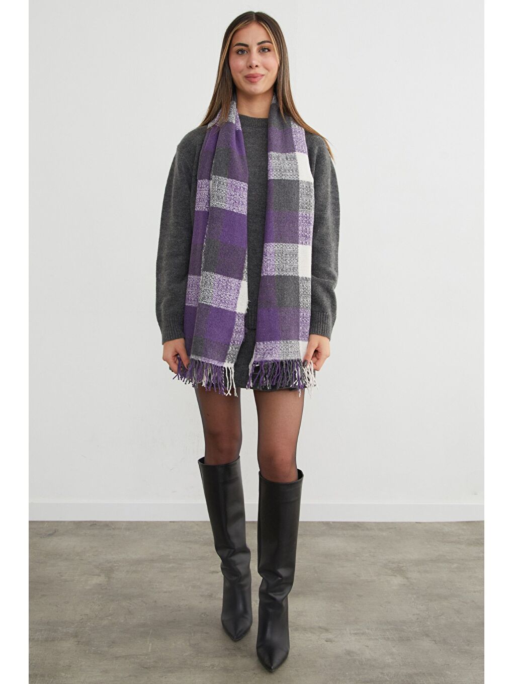 Mor Ekose Desenli Yumuşak Dokulu Şal-4