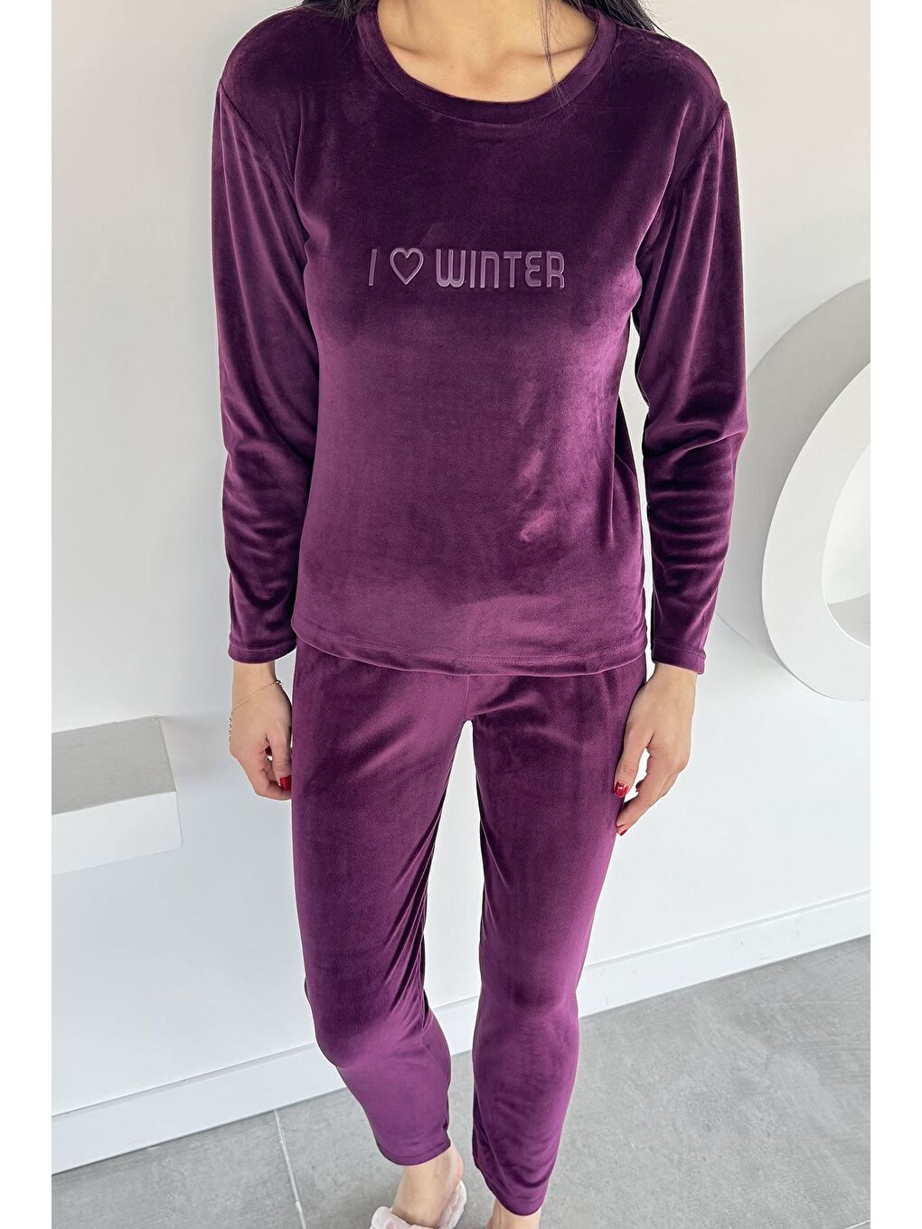 Mürdüm Kadın Kadife Sweat Pantolon İkili Takım-1