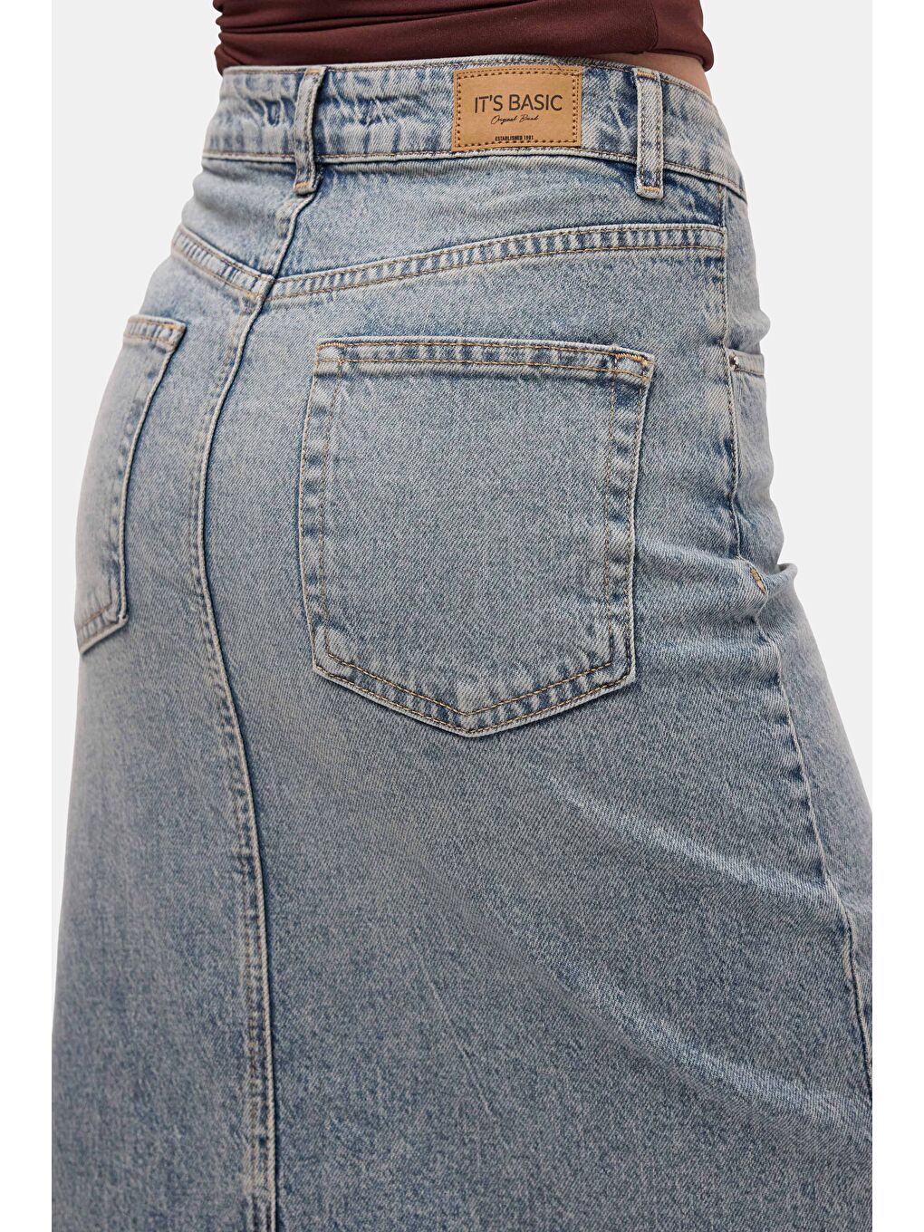 Mavi Kadın Jean Renk 4s6-32 Maxi Komfort Kumaş Arkadan Yırtmaçlı Denim Etek-4