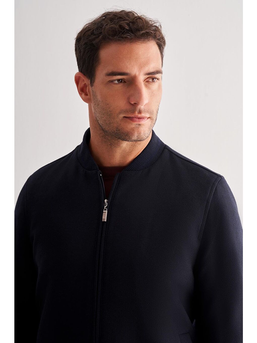 Koyu Lacivert Kaşe Kolej Yaka Düz Yırtmaçsız Tam Astar Comfort Fit Classic Mont 1007245159-3