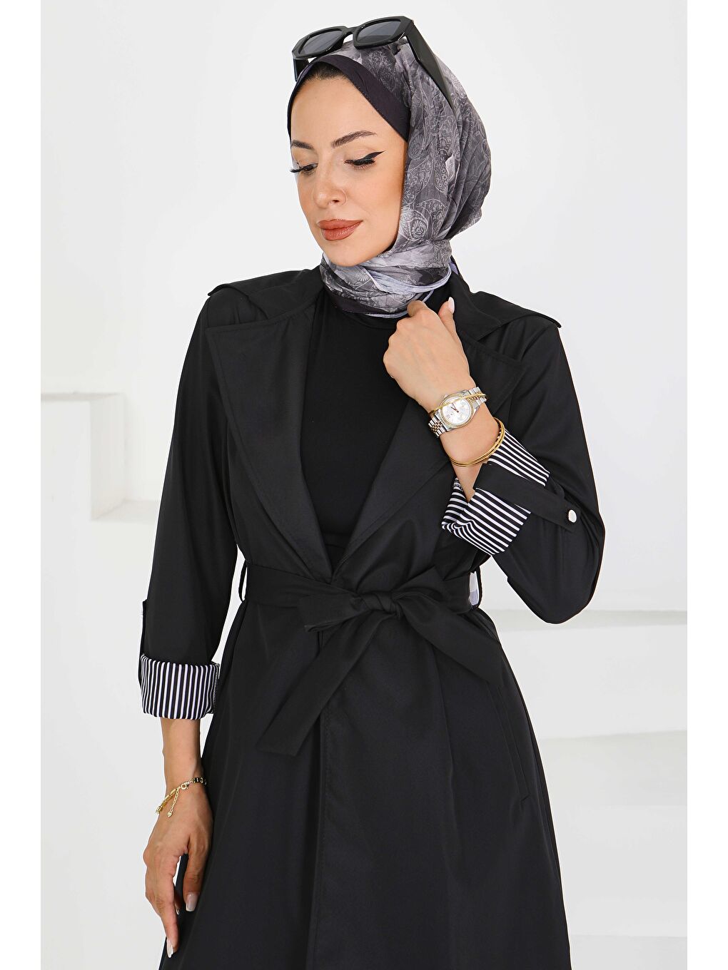 Çizgi Detaylı Miranda Trençkot Siyah - 27598-3