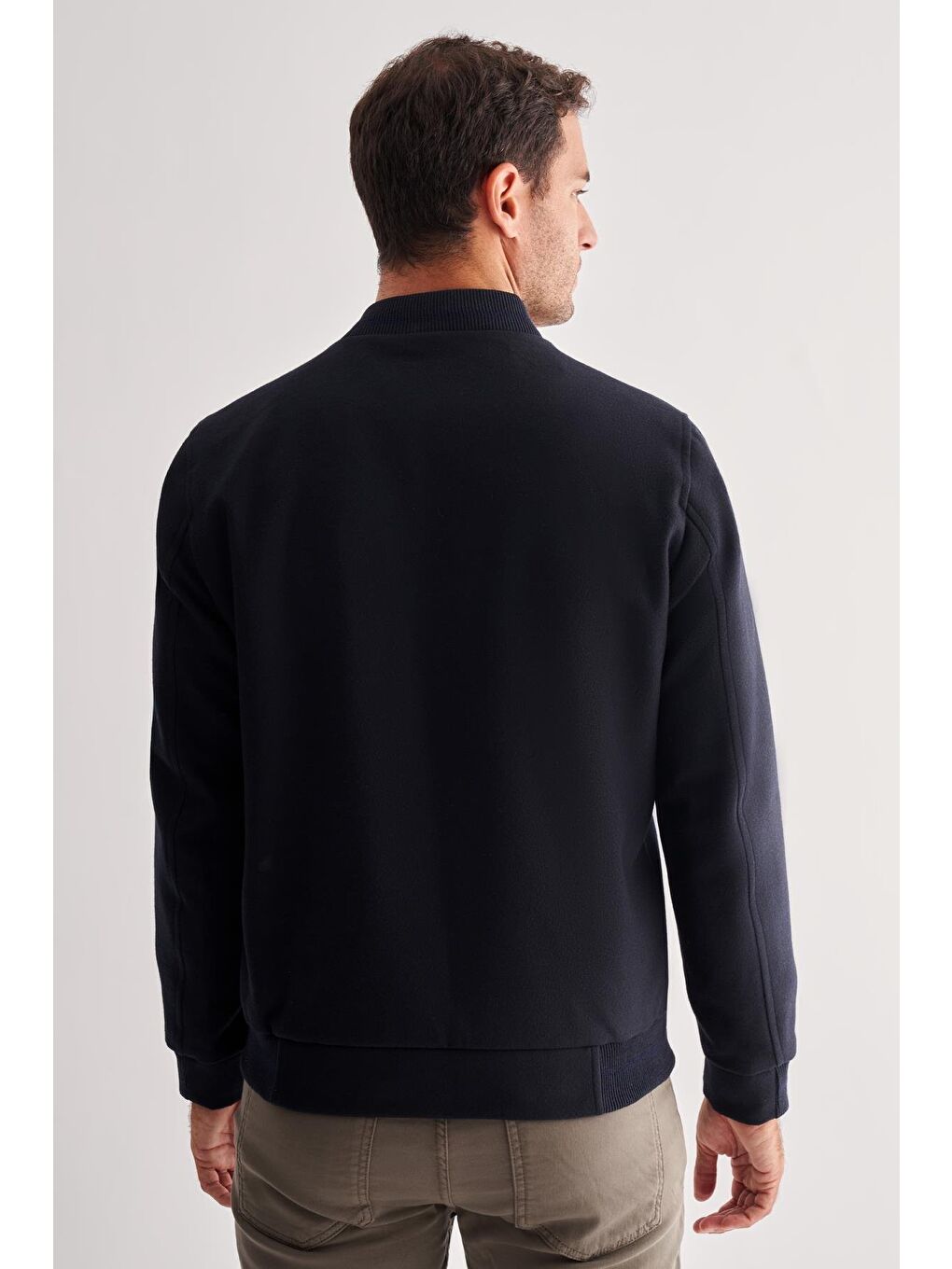 Koyu Lacivert Kaşe Kolej Yaka Düz Yırtmaçsız Tam Astar Comfort Fit Classic Mont 1007245159-4