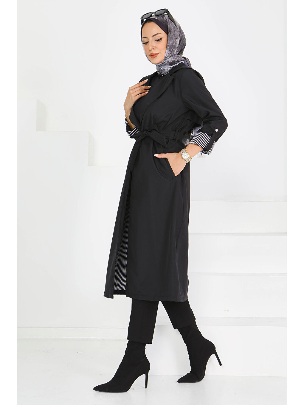 Çizgi Detaylı Miranda Trençkot Siyah - 27598-4