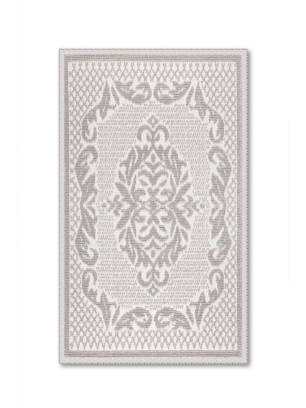 Bej Raya Damask Doğal Pamuklu 2'li Banyo Paspas Seti 60x100 50x60 cm Taş-1