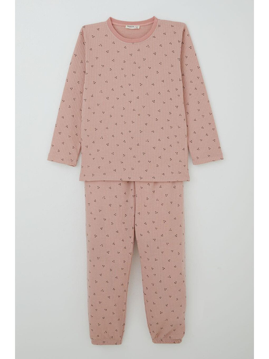 Pembe Kız Çocuk Pijama Takımı Minimal Mini Desenli Gülkurusu (4-8 Yaş)-1