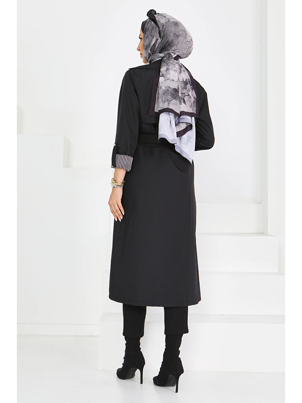 Çizgi Detaylı Miranda Trençkot Siyah - 27598-5