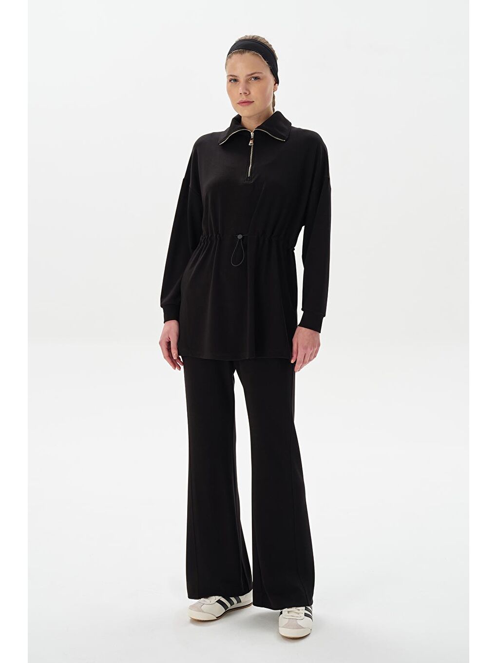 Modal Örme Fermuarlı Sweatshirt Siyah