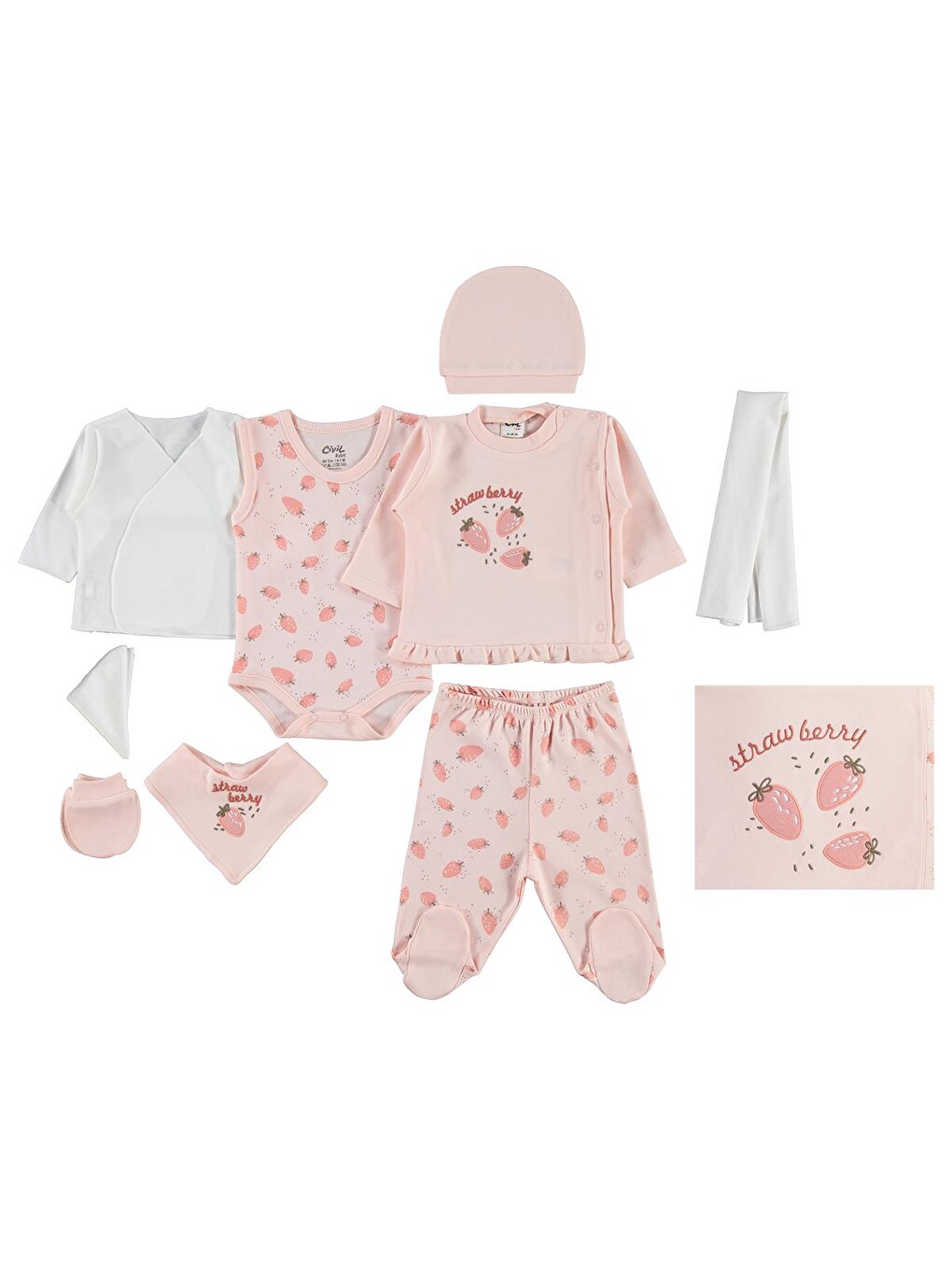 Pembe Baby Çilek Empirme 10 Lu Zıbın Setleri - Pudra