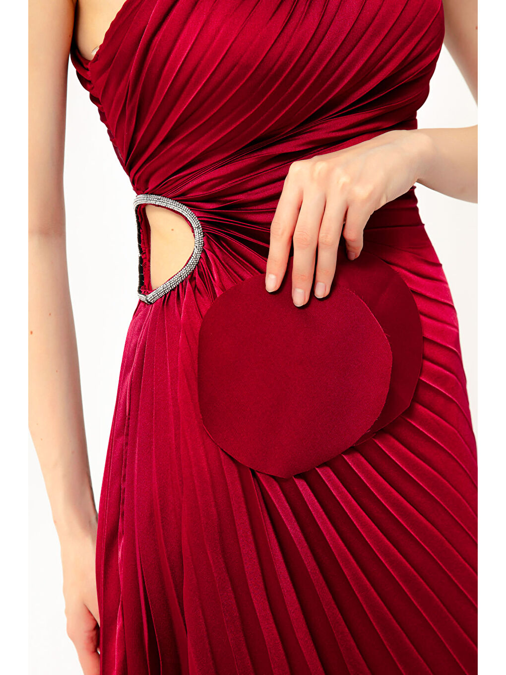 Kadın Kırmızı Tek Omuzlu Dekolteli Uzun Abiye Elbise-3