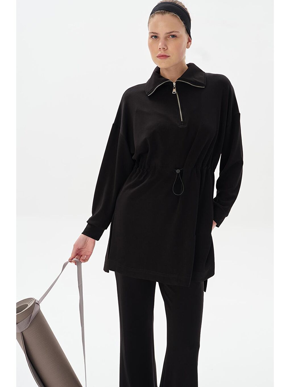 Modal Örme Fermuarlı Sweatshirt Siyah-2