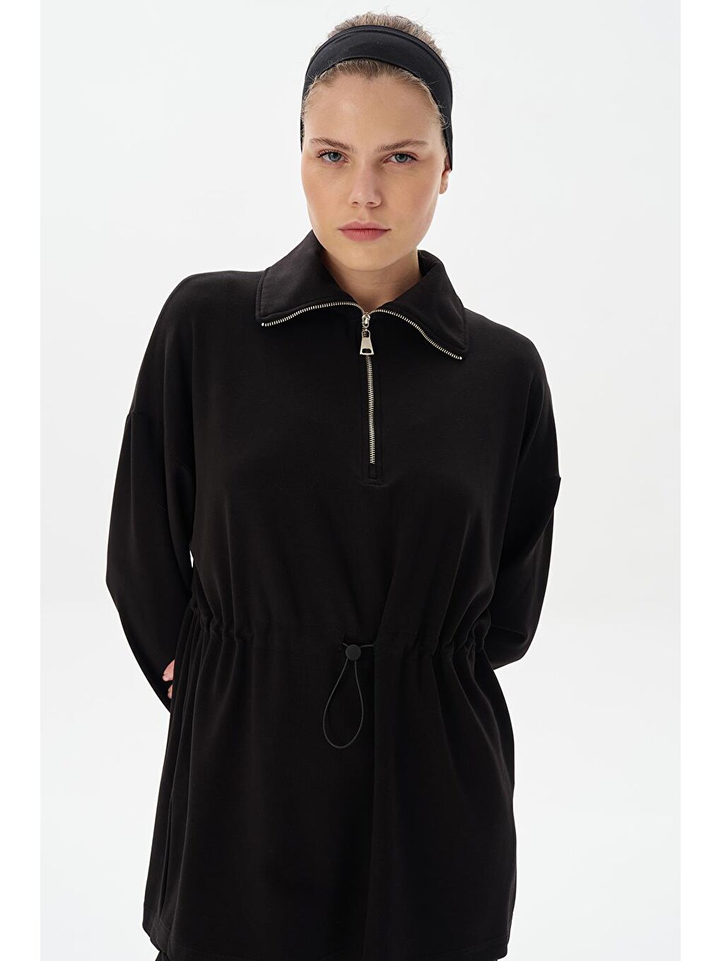 Modal Örme Fermuarlı Sweatshirt Siyah-3