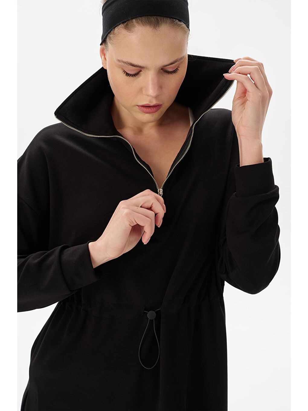 Modal Örme Fermuarlı Sweatshirt Siyah-4