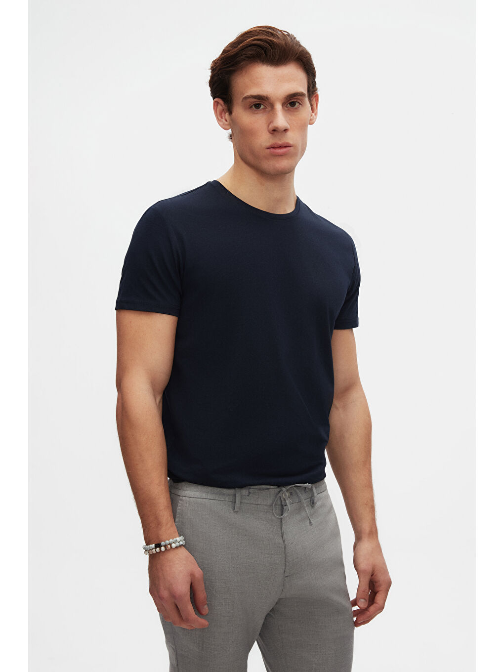 Slim Fit Lacivert Bisiklet Yaka %100 Pamuklu Nefes Alabilen T-Shirt