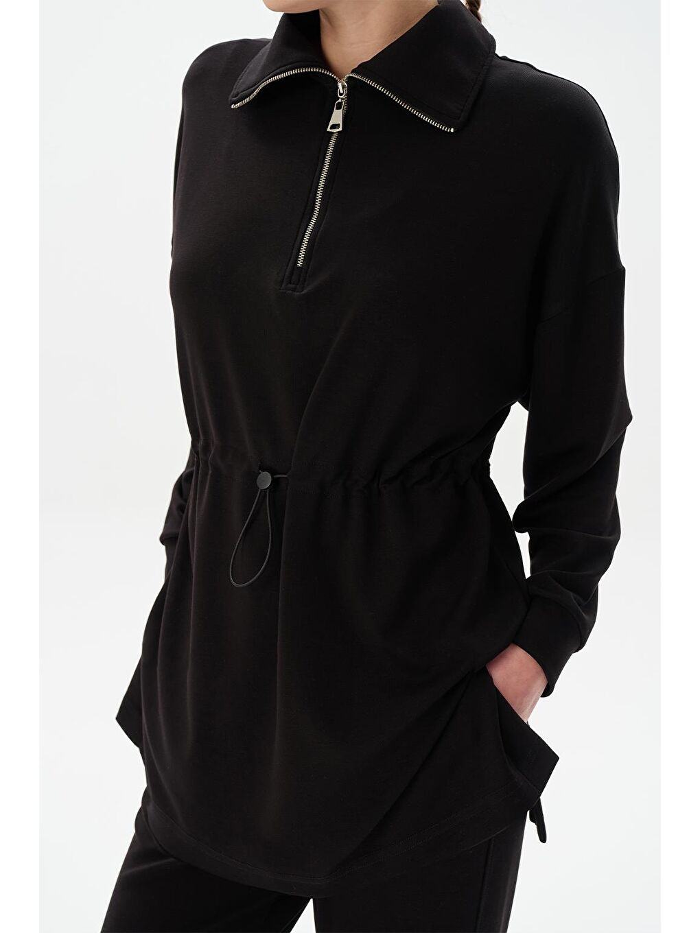 Modal Örme Fermuarlı Sweatshirt Siyah-6