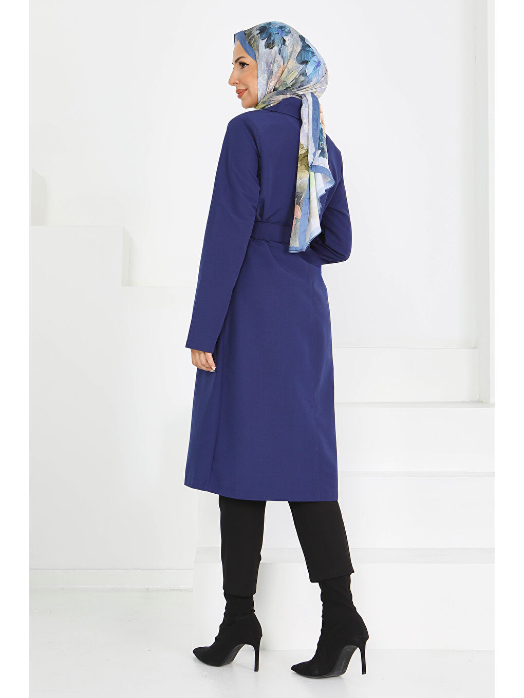 Düğmeli Kuşaklı Miranda Trençkot Lacivert - 27605-6