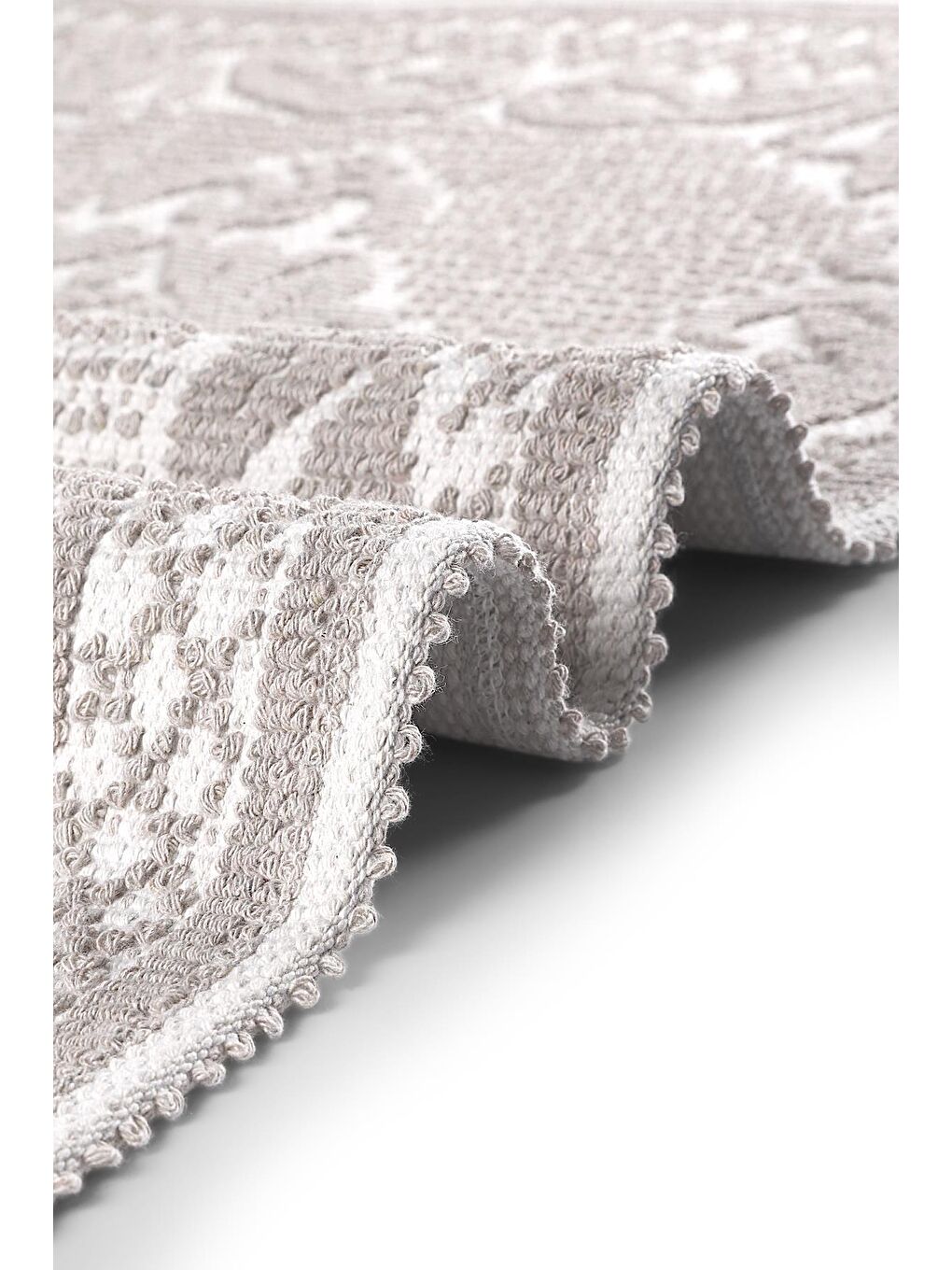 Bej Raya Damask Doğal Pamuklu 2'li Banyo Paspas Seti 60x100 50x60 cm Taş-3