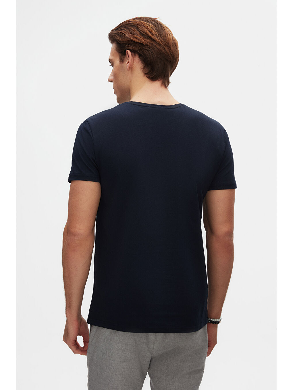 Slim Fit Lacivert Bisiklet Yaka %100 Pamuklu Nefes Alabilen T-Shirt-2