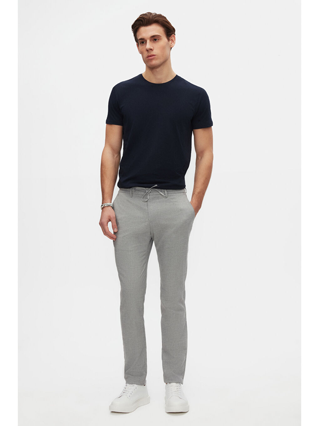 Slim Fit Lacivert Bisiklet Yaka %100 Pamuklu Nefes Alabilen T-Shirt-3