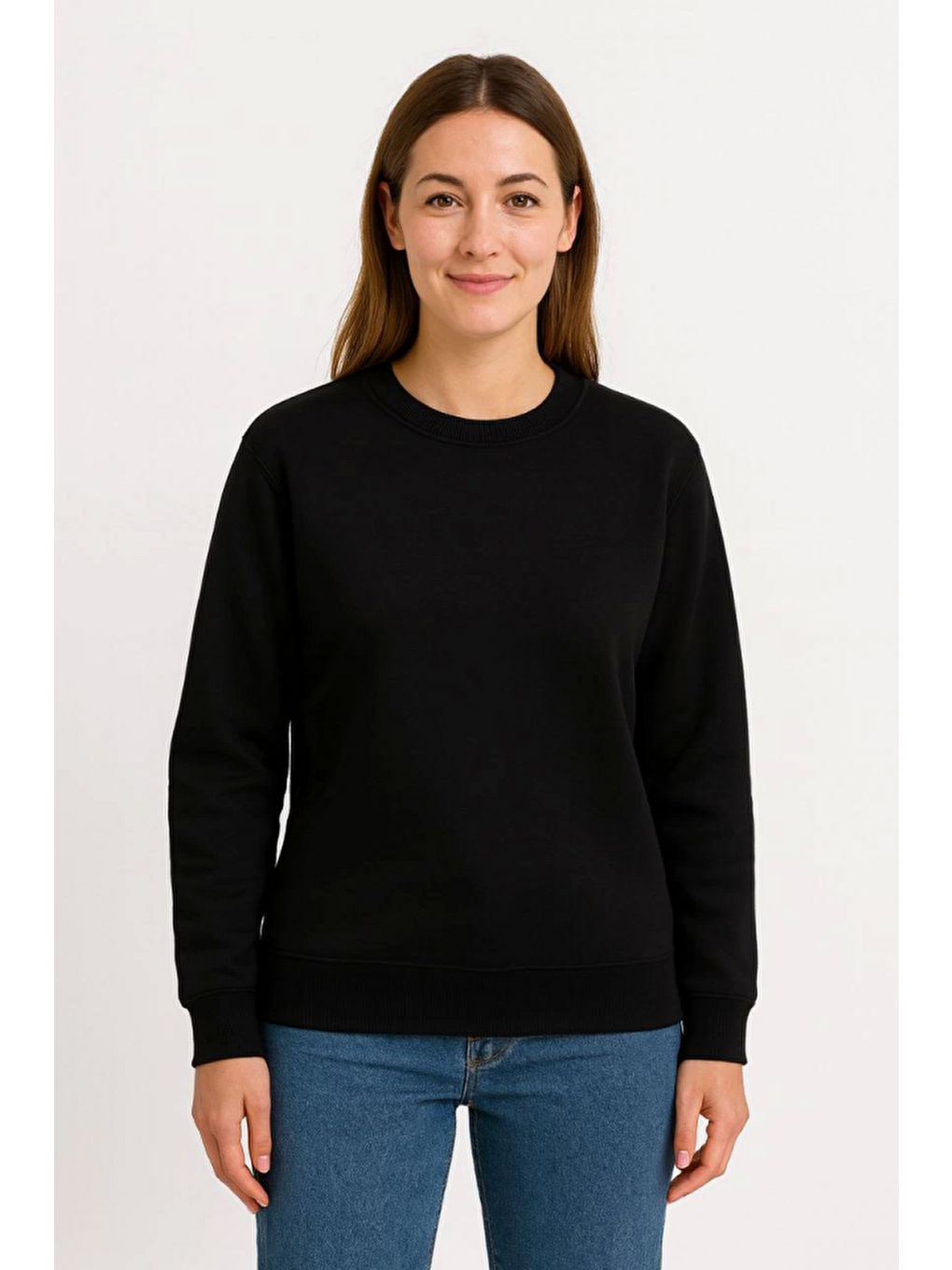 Üç İplik Düz Bisiklet Yaka Sweatshirt - Siyah-3