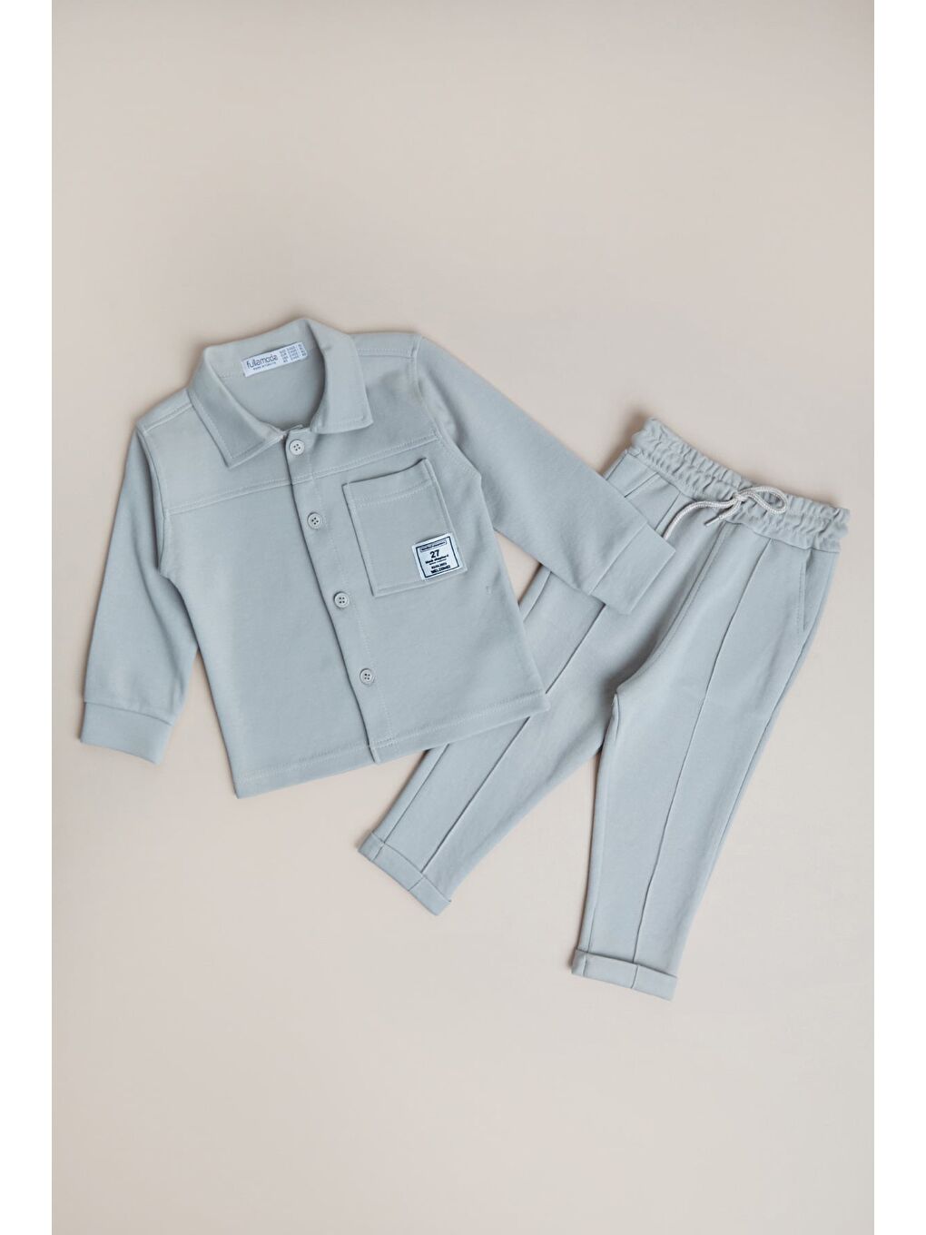 Bej %100 Pamuk Çimalı Yazı Baskılı 3 Lü Erkek Çocuk Takım-1