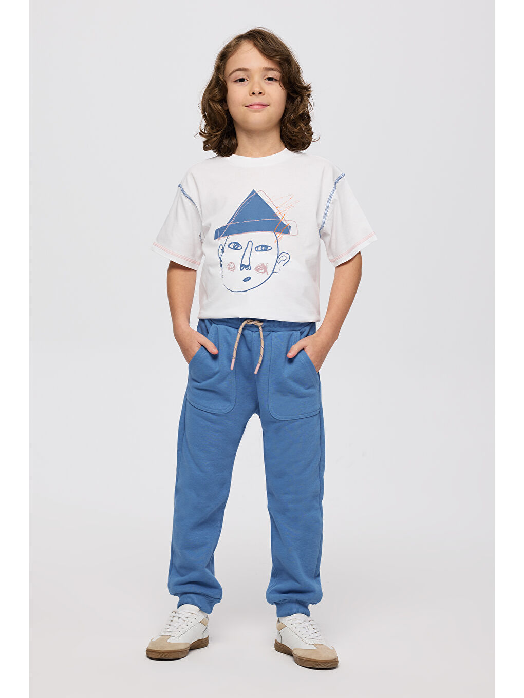 Erkek Çocuk Lastikli Paçası Ribanalı Mavi Eşofman Altı