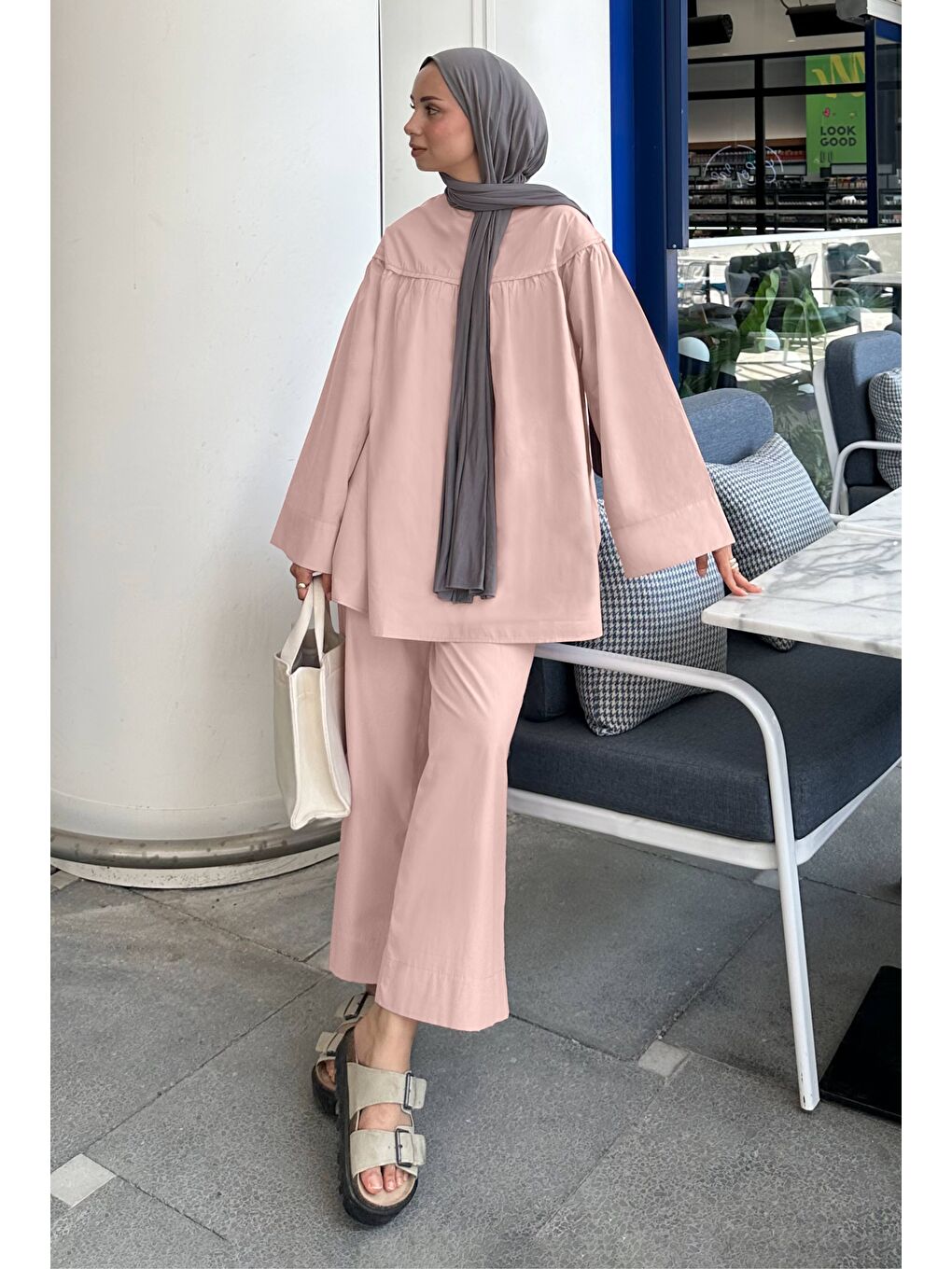 Büzgülü Poplin Tunik Soft Pembe
