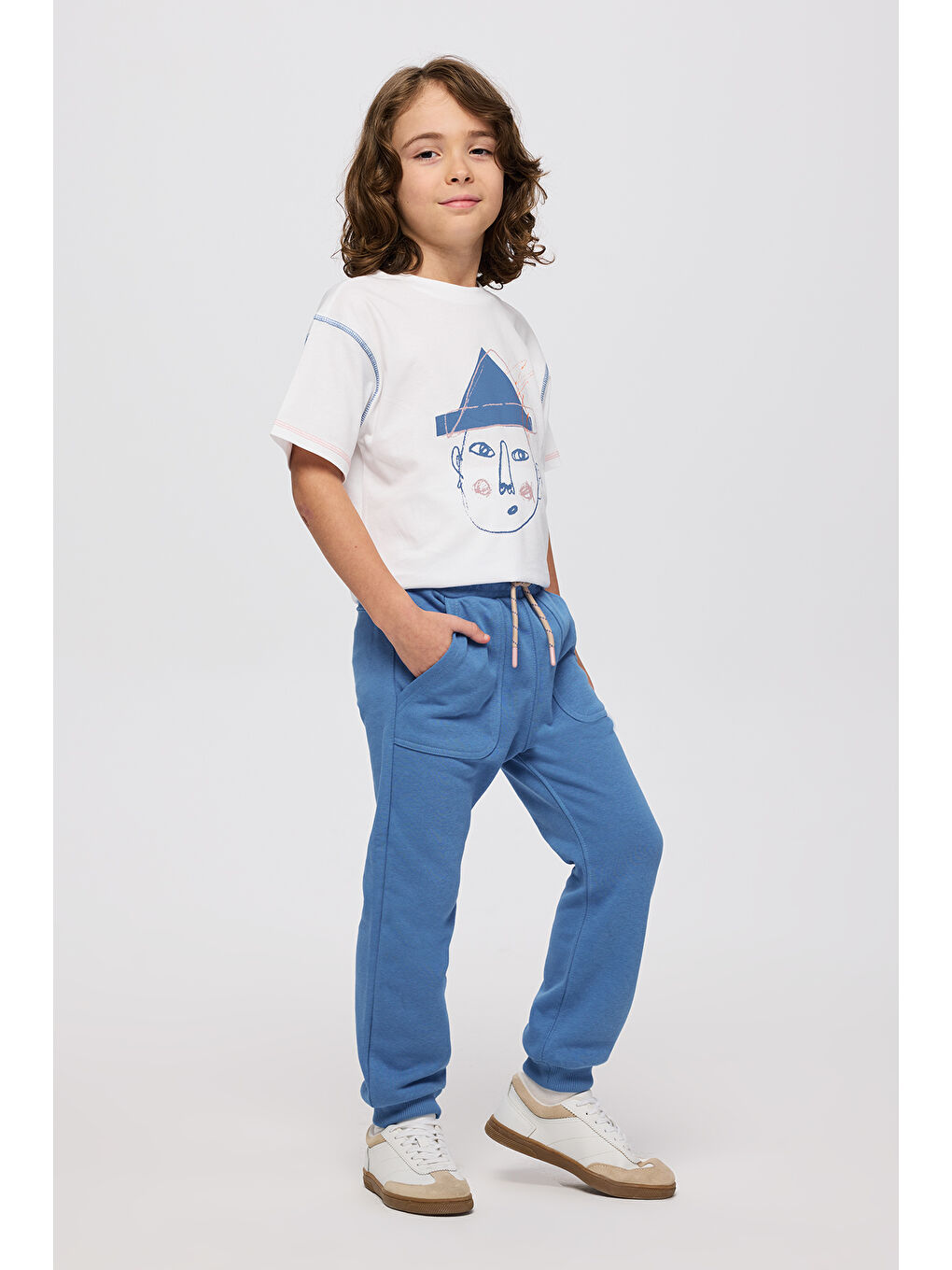 Erkek Çocuk Lastikli Paçası Ribanalı Mavi Eşofman Altı-2