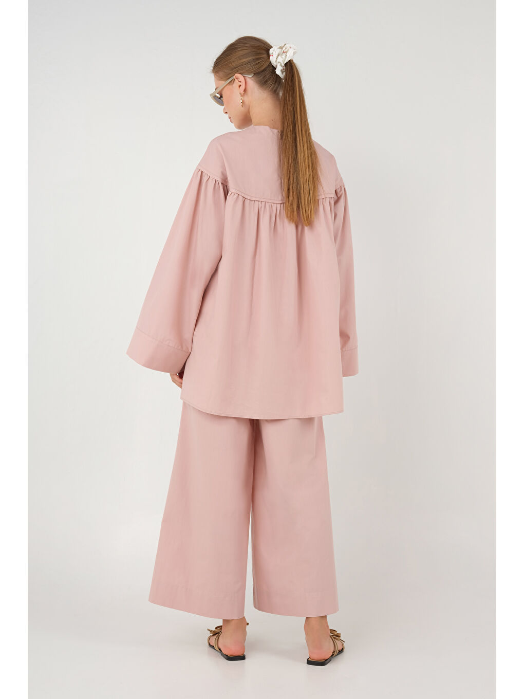 Büzgülü Poplin Tunik Soft Pembe-4