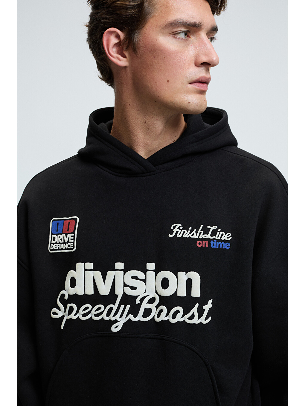 Erkek Kapüşonlu Kanguru Cepli Kolları Ve Sırtı Baskılı Relaxed Fit Siyah Sweatshirt-5