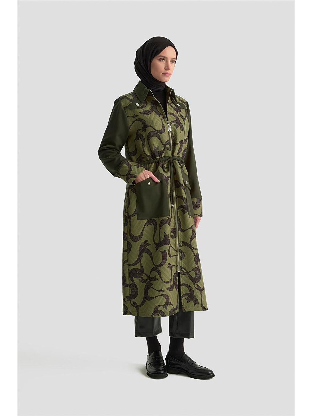 Desenli Kapitone Mixli Örme Giyçık 25Kd1601 Haki-1