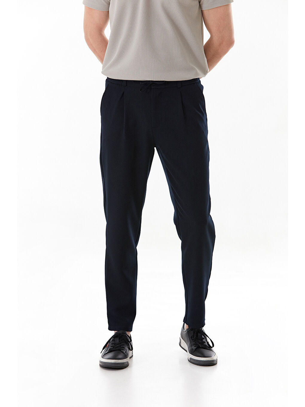 Lacivert Beli Lastikli Bağlamalı Regular Fit Erkek Pantolon-1