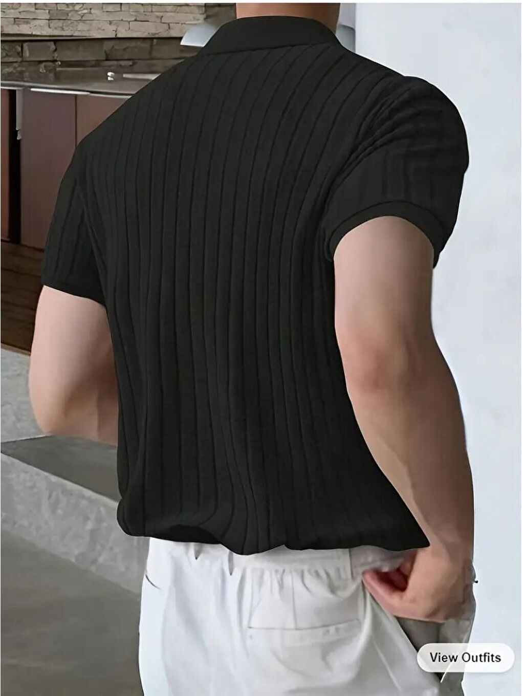 Siyah Erkek Kısa Kollu Yakalı Yakadan Düğmeli Triko Tişört-1