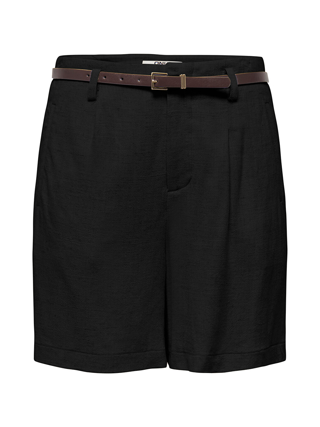 Siyah Onlsiesta Keten Karışımlı Regular Fit Kemer Detaylı Short 15367413-3