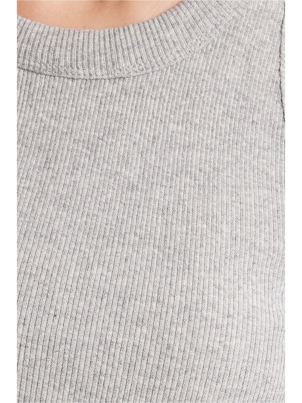Kadın Slim Fit Dar Kesim Pamuklu Askılı Bisiklet Yaka Gri Crop Atlet-4