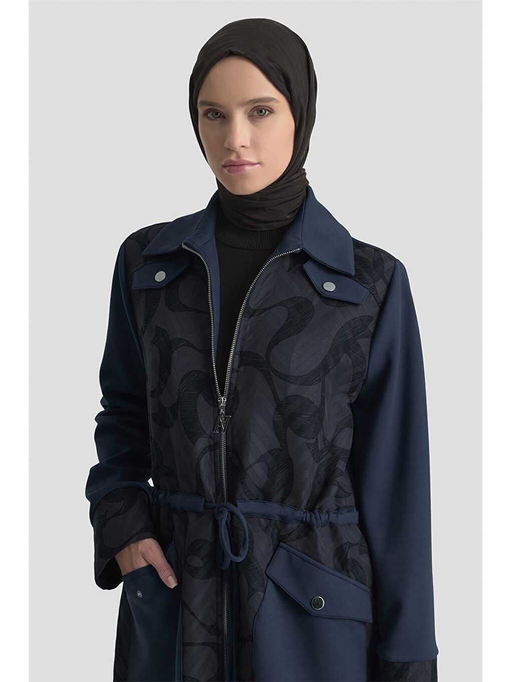 Desenli Kapitone Mixli Örme Giyçık 25Kd1601 Lacivert-3