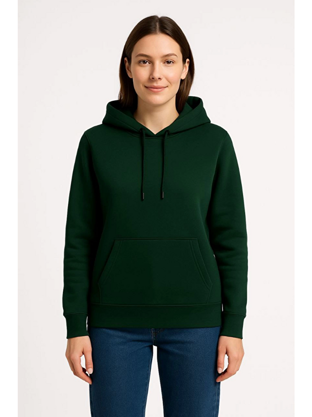 Üç İplik Kapüşonlu Kanguru Çepli Sweatshirt Hoodie - Haki-1