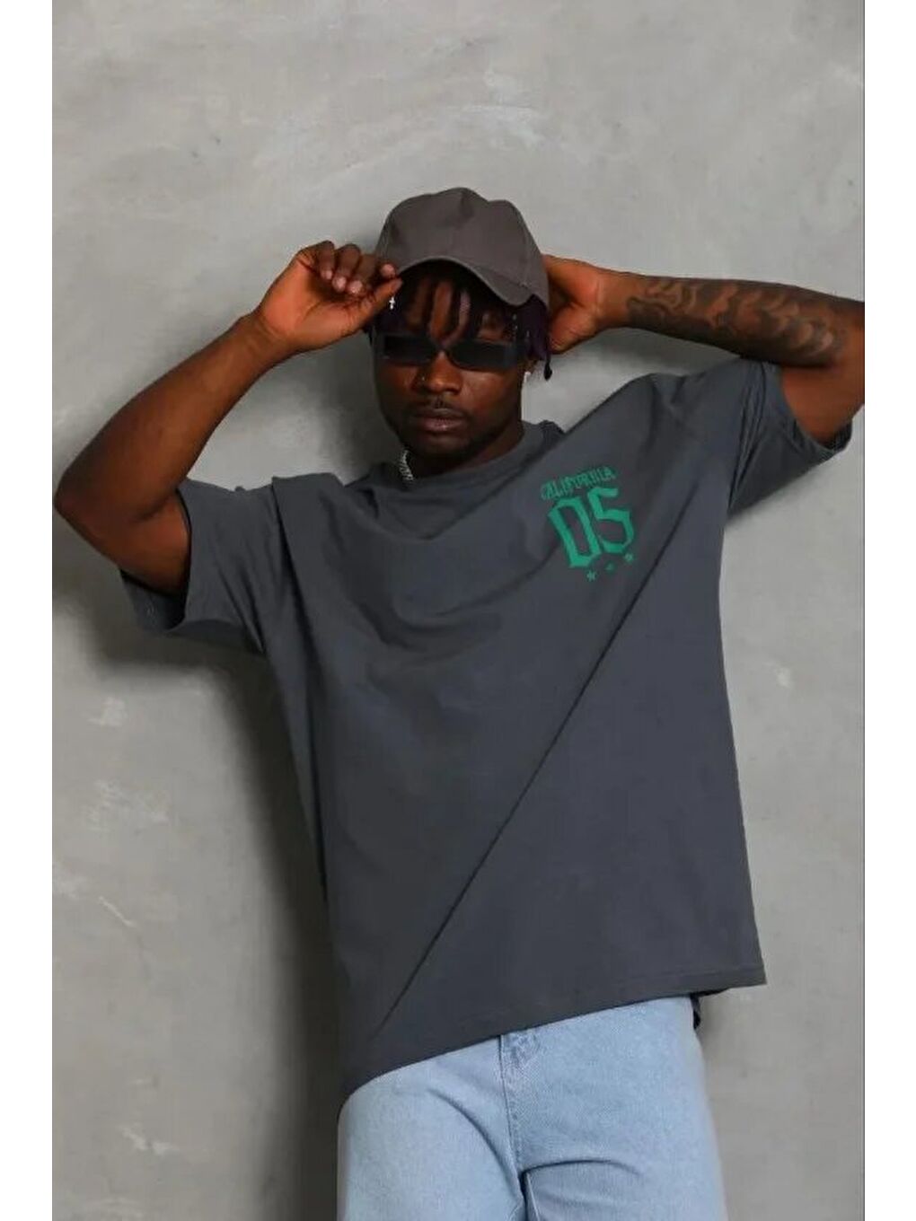 Gri Erkek Baskılı Tişört Kısa Kol Bisiklet Yaka Regular Fit