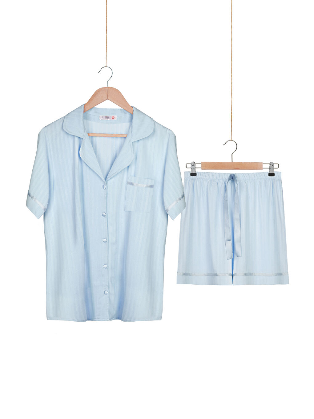 Mavi Kadın %100 Dokuma Viskon Düğmeli Şortlu Pijama Takım