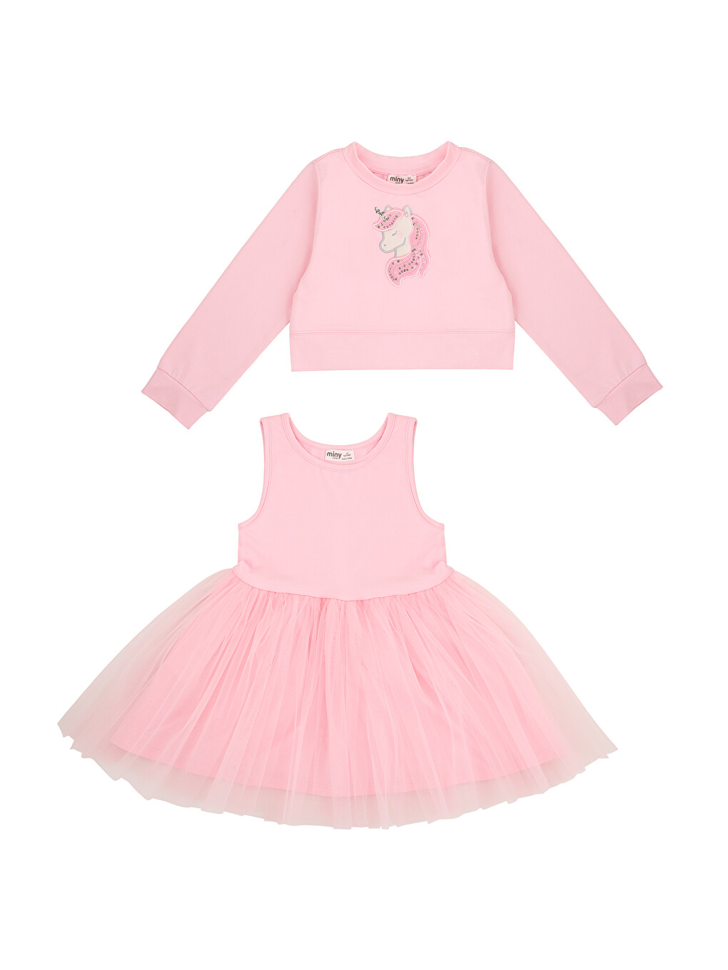 Nakışlı Modal Elastan Sweatshırtlü Tütü Elbise 2-3 Yaş-5-6 Yaş Pembe-1
