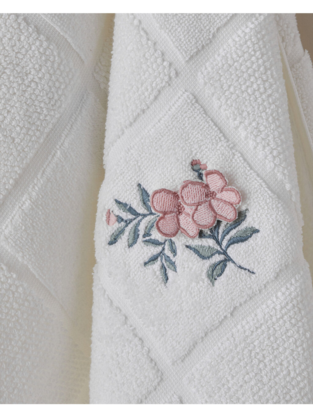 Floral Check Pamuk Yüz Havlusu 50x80 cm Beyaz-1