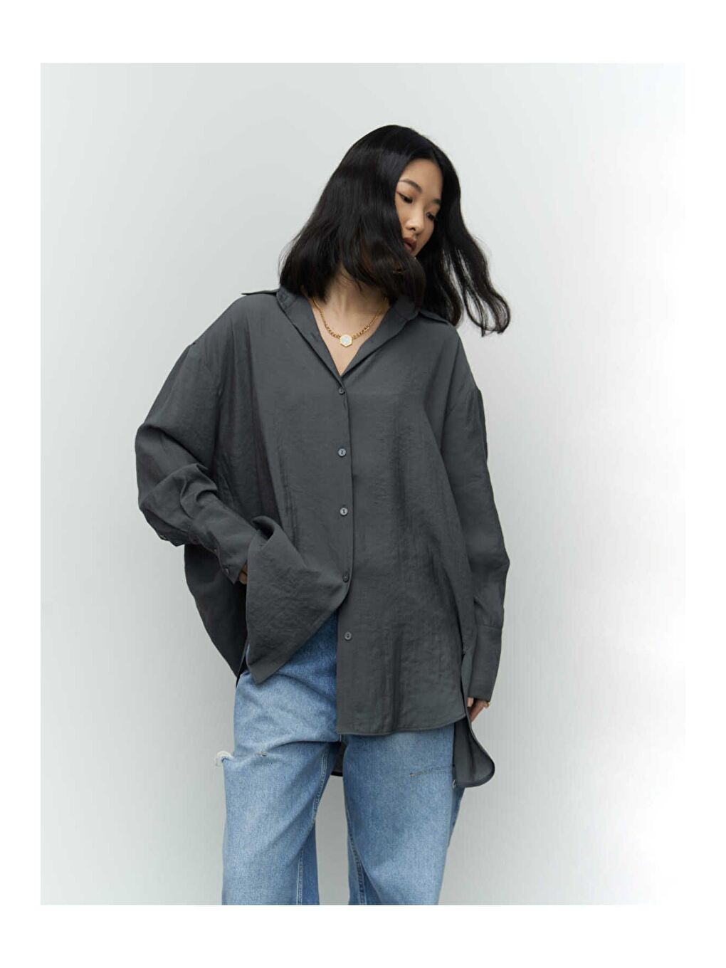 Zaria Antrasit Oversize Gömlek