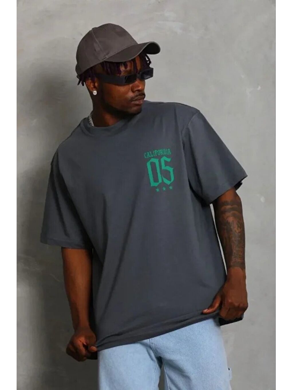 Gri Erkek Baskılı Tişört Kısa Kol Bisiklet Yaka Regular Fit-1