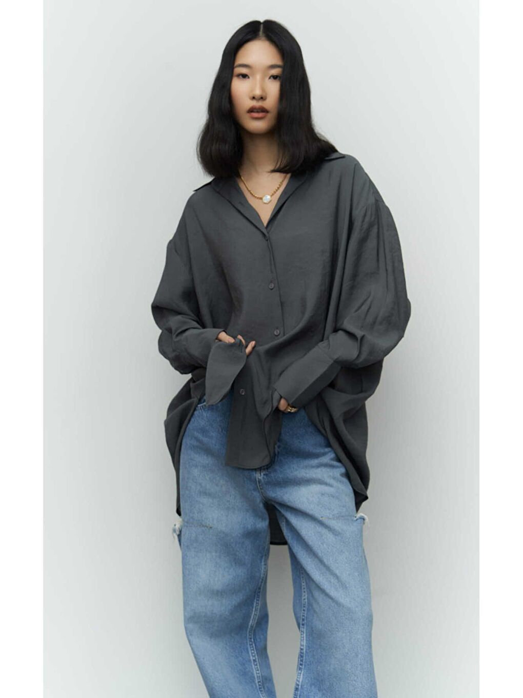 Zaria Antrasit Oversize Gömlek-1
