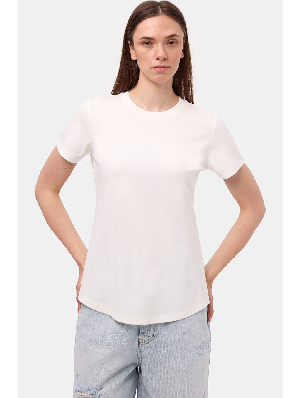 Kadın Beyaz s6-2 Oversize Bisiklet Yaka T-Shirt