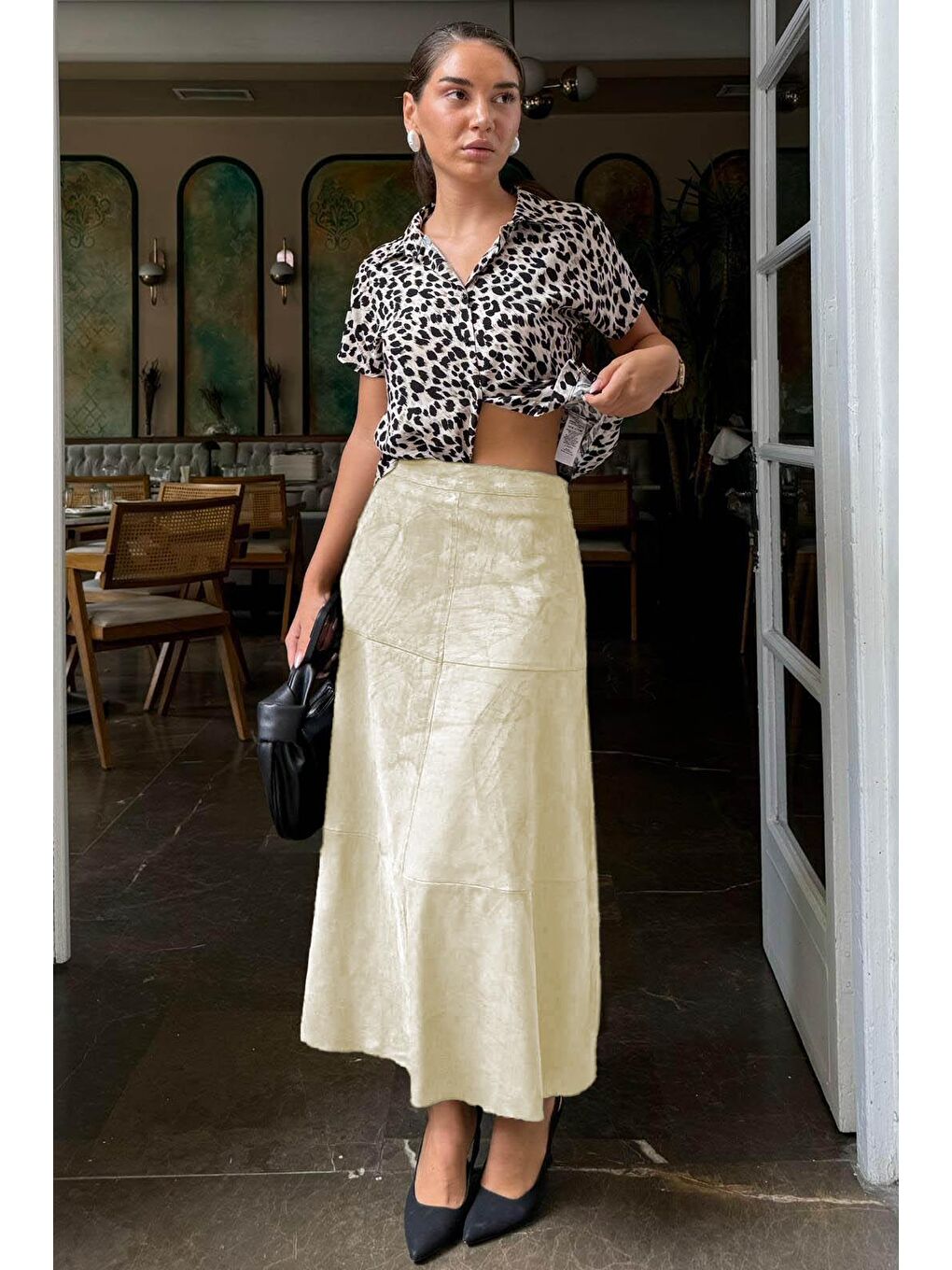 Bej Taş Rengi Süet Uzun Etek Mg2549-1