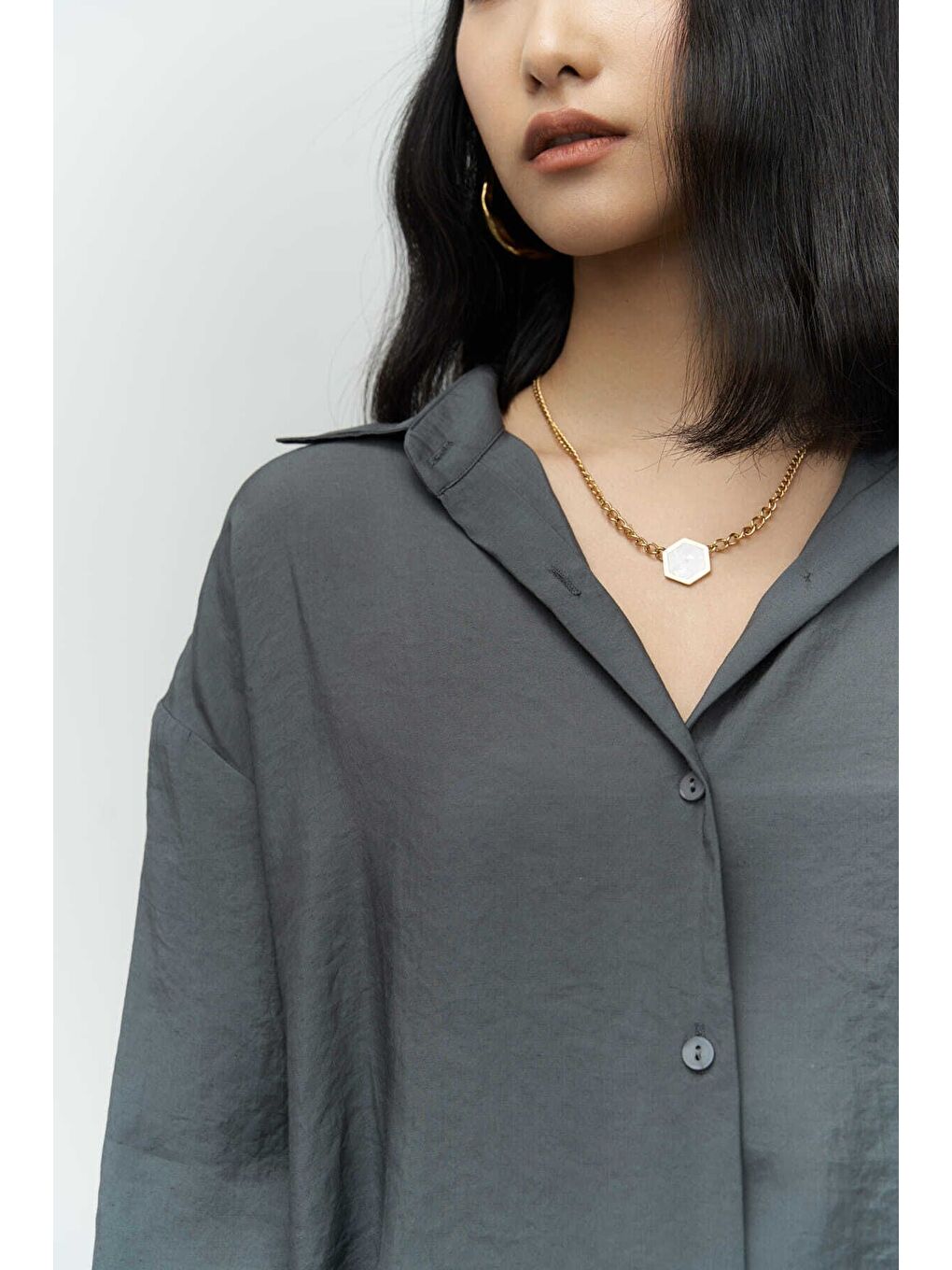 Zaria Antrasit Oversize Gömlek-4