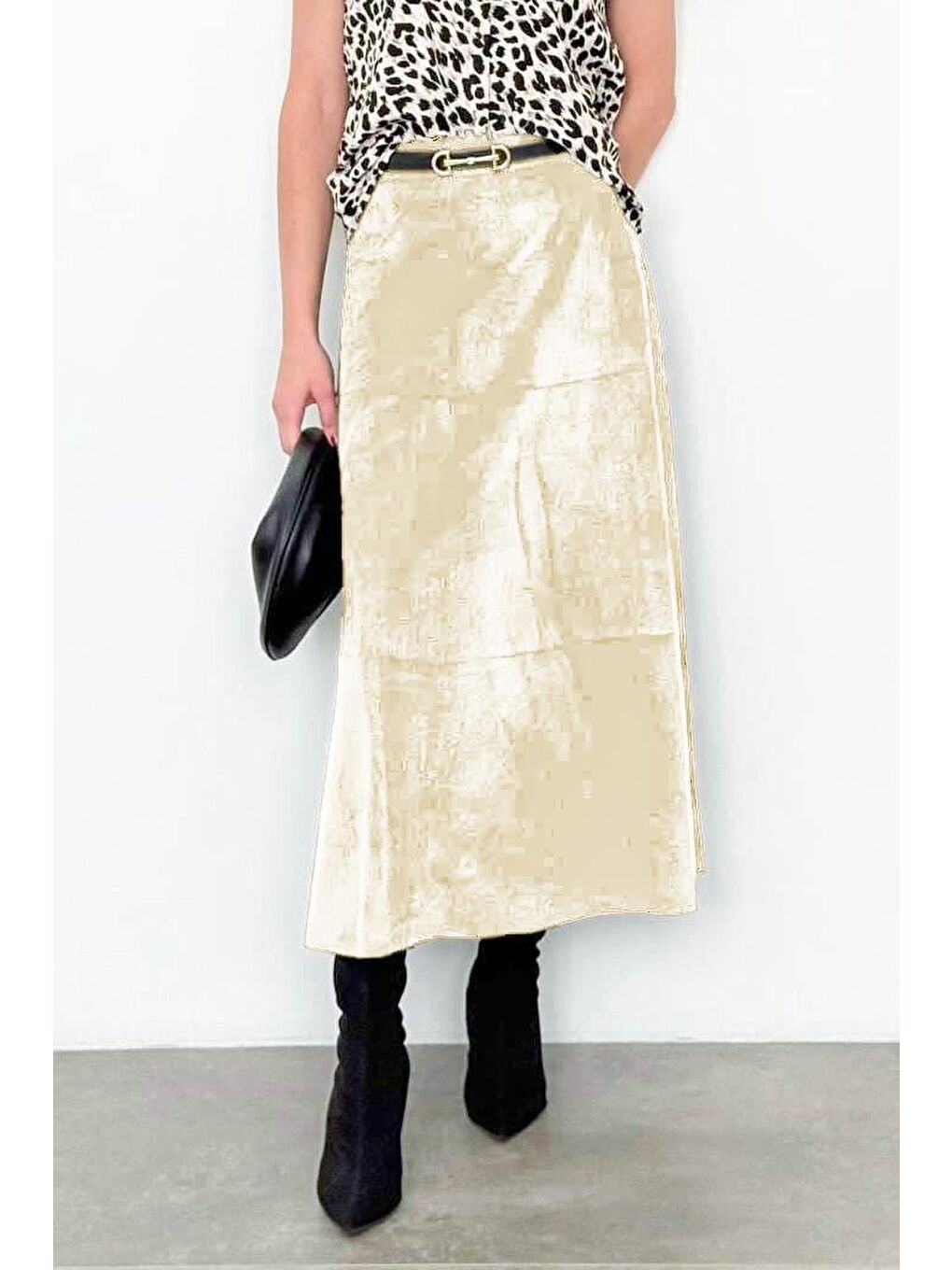 Bej Taş Rengi Süet Uzun Etek Mg2549-3